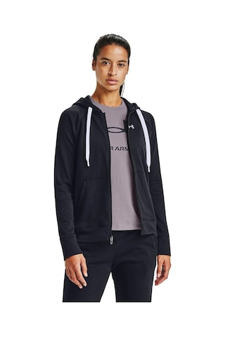 Under Armour Rival Terry Womens Hoodie Kadın Kapüşonlu Tam Boy Fermuarlı Sweatshirt Siyah Siyah
