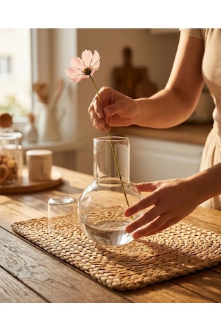 Borosilicat Cam Başucu Sürahisi Bardak Kapaklı Set 03