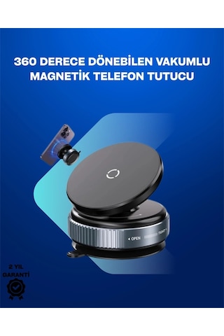Güçlü Manyetik Tutuşlu 360 Döner Araç Telefon Tutucu - Vakumlu Montajlı