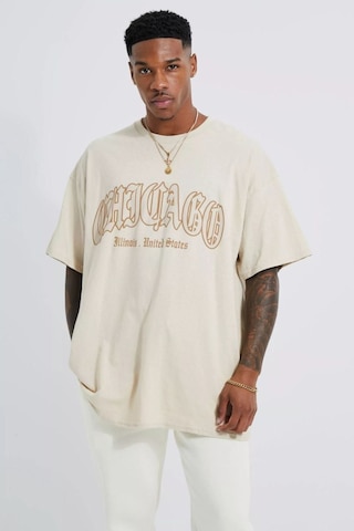 Altamira Unisex Bej Chicago States Baskılı Bisiklet Yaka Oversize T-shirt 001