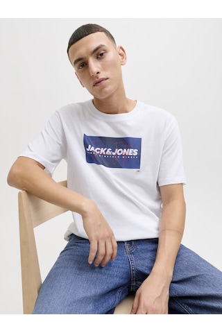 Jack & Jones Erkek Gögüs Logo Baskili Tisört - Cole - 12288492 Beyaz