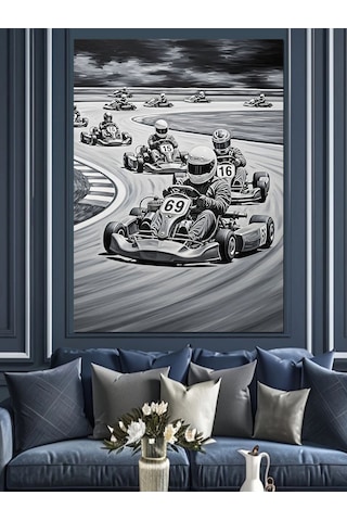 Ahşap Tablo Gokart Araba Yarışı Resmi