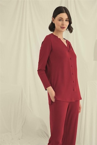 Aria's Closet Aesco Uzun Kollu Boydan Düğmeli V Yaka Pijama Takımı Karışık-çok Renkli