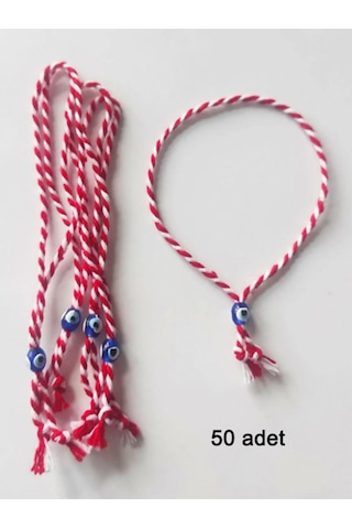 50 Adet Nazarboncuklu Kırmızı Beyaz Marteniçka Ip Bileklik - Dilek Bilekliği - 2 Çok Renkli