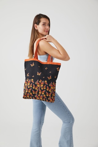 Ays Home Kelebek Desen Siyah Bez Alışveriş Plaj Omuz Çantası Siyah
