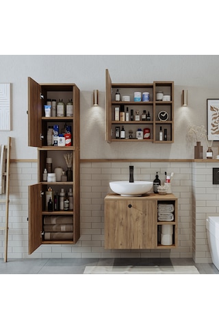 Lavabolu Mdf 65 Cm Lotus Çekmeceli Banyo Dolabı + Aynalı Dlp Atl Atlantik Çam
