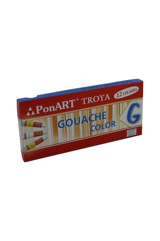 Ponart 12 Renk Guaj Boya Tüp Pkto-G1212 Çok Renkli