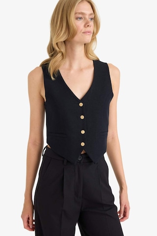 DeFacto Crop V Yaka Keten Karışımlı Blazer Siyah Yelek C7798AX25SMBK81