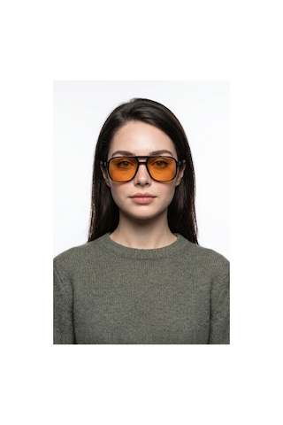 Horızon Siyah Çerçeve Geometrik Aviator Güneş Gözlüğü Turuncu Lens Unisex Uv400 88137726