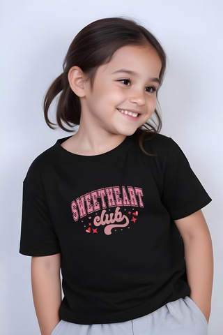 Fyk Kids Kız Çocuk Sweatheard Club Baskılı Tişört Siyah