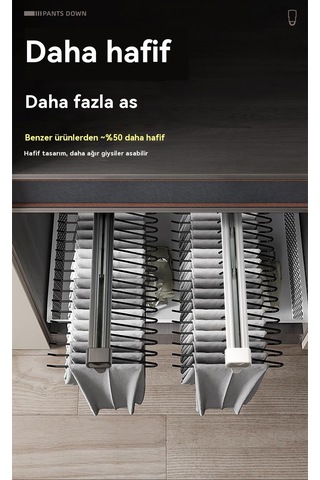 Gardırop Gardırop Çekmece Pantolon Askısı Teleskopik Sönümleme Sürgülü İtme-çekme Askısı Beyaz