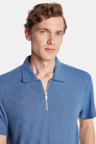 Tudors Erkek Slim Fit Dar Kesim Viskon Fermuarlı Polo Yaka Mavi Tişört-34355 Mavi
