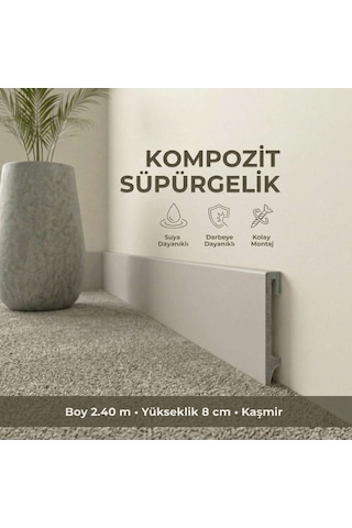 Espumo Kompozit Süpürgelik 8 cm Kaşmir | Suya Dayanıklı Parke Duvar Süpürgelik 2,40 m ESP207 -