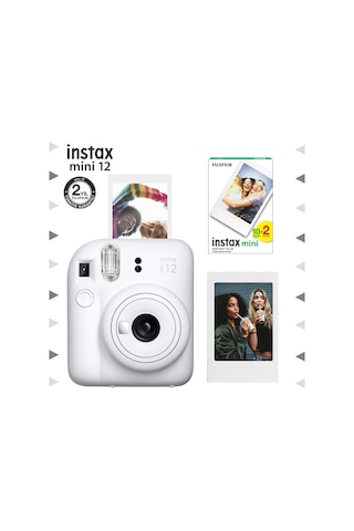 Fujifilm Instax Mini 12 Fotoğraf Makinesi + Çerçeve + 20'li Mini Film Seti Beyaz