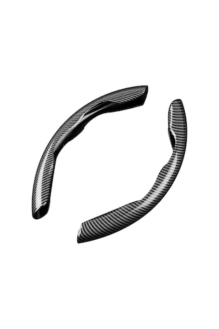 Yaleker Karbon Fiber Direksiyon Kılıfı Siyah, Mevsimlere Uygun, Araç İç Dekorasyon Aksesuarı - 2 Adet Paket Siyah