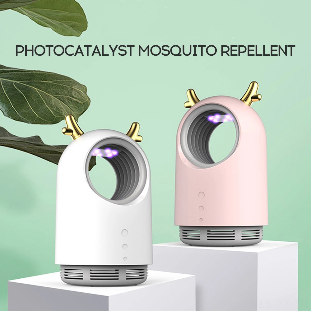 Kangvka Usb Şarjlı Evcil Geyik Boynuzu Desenli Sessiz Fiziksel Işık Dalga Tutma Vortex Süçme Ölümcül Mus Mus Yakalama Aleti Pembe