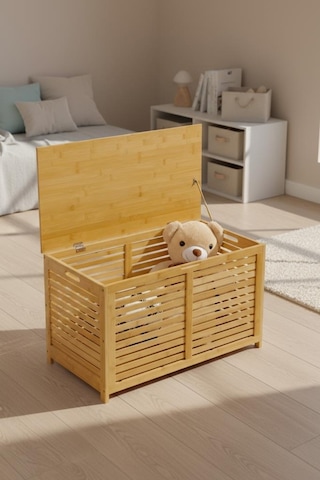 Digithome Bambu Oyuncak Sandığı Oyun Odası Düzenleyici Oyuncak Dolabı Saklama Sandık Db-0032 Kahverengi
