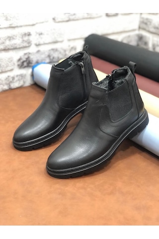 Derilax Hakiki Deri Ortopedik Büyük Numara 45-46-47 Kürklü Kışlık Erkek Bot Siyah