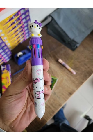 Hediyelik Mor Hello Kity Kalem, 10 Renk Tükenmez Kalem, Tatlı Tatlış İlkokul Ortaokul Çocuk Hediye