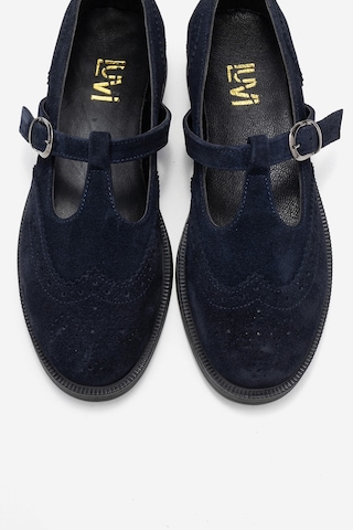 Luvishoes Luvi Shoes Janney Lacivert Süet Hakiki Deri Bantlı Kadın Loafer Ayakkabı Lacivert