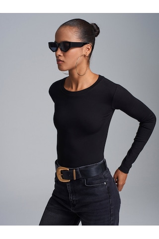 Dilvin 32695 Uzun Kollu Bodysuit-siyah Siyah
