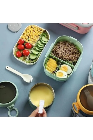 Yingfu 3'lü Set Taşınabilir Termal Çanta Ve Yulaf Kupası Mavi Set Mavi