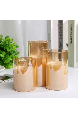 Yaozixa 3 Adet Gerçekçi Led Mum Seti - Uzaktan Kumandalı, Titreşimli Alev Efekti Ve Zamanlayıcılı Dekoratif Aydınlatma Amber