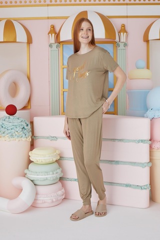 Sevim Kadın Kısa Kol Yağ Yeşili Pijama Takım C3t0n551 001