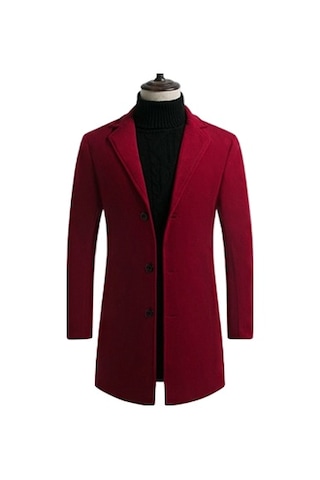 Erkekler İçin Orta Boy Yün Palto Bordo