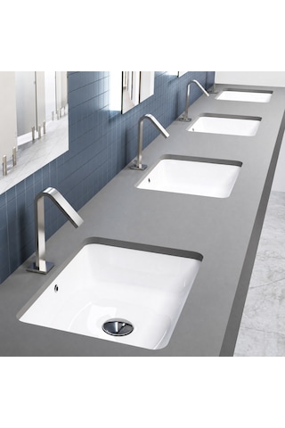 Quarter Bath Tezgah Altı Lavabo 55x39 Cm Kare Gömme Lavabo Parlak Beyaz Seramik 70sp25053