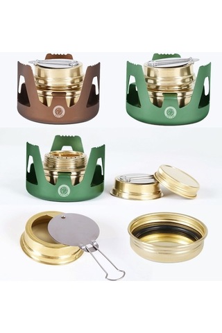 Prestigegoods Stur Y2218 Açık Hava Hafif Alüminyum Sıvı Alkol Ocakları Koyu Yeşil 9,5x6,5 Cm Yeşil