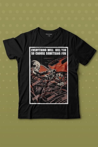 Kendim Seçtim Choose Somthing Fun Araba Kuru Kafa Baskılı Tişört Çocuk T-shirt 001