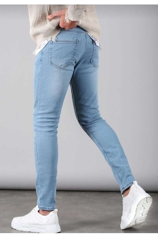 Erkek Mavi Düz Klasik Rahat Kesim Regular Fit Likralı Kot Jeans Mavi