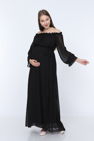 Modalabio Moda Labio-Babyshower Dökümlü Hamile Elbisesi Siyah