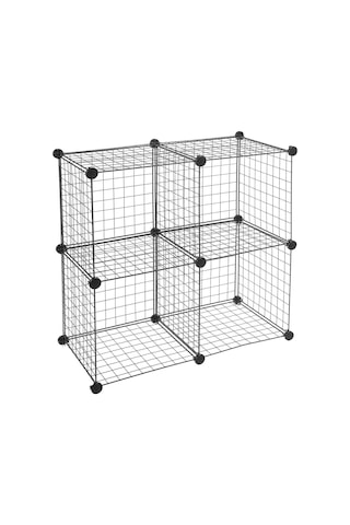 4 Bölmeli Metal Ayakkabı Dolabı Çok Amaçlı Raf Organizer Siyah
