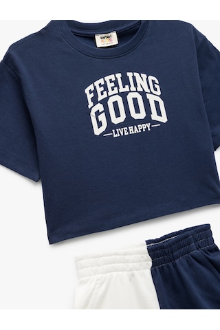 Koton Pamuklu Baskılı Tişört Ve Şort 2'li Takım Lacivert 5skg10150ak