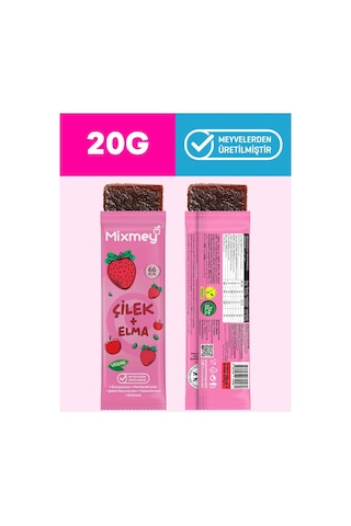 Mixmey Çilek Meyve Barı 12 Adet | Atıştırmalıklar – Vegan, Glutensiz, Koruyucusuz (20GR X 12 ADET)