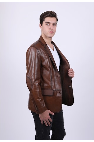 New Zaya Leather Erkek Kahverengi Blazer Deri Ceket Kahverengi