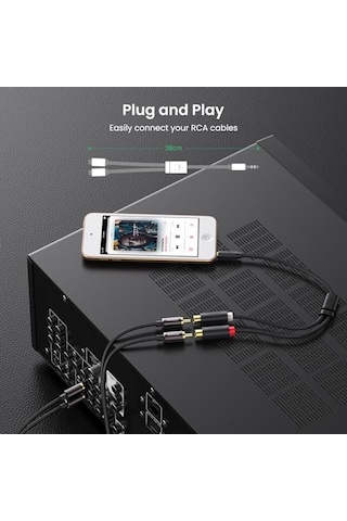 3.5mm Erkek - 2 Rca Dişi Jaklı Ses Kablosu Y Adaptörü Altın Kaplama Kulaklık Kablosu, 25cm, 10547