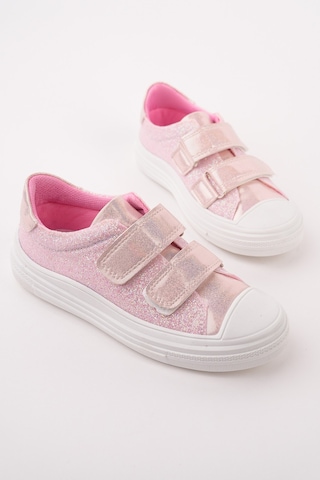 Muggo Oriella Kız Çocuk Cırt Cırtlı Simli Günlük Sneaker Spor Ayakkabı Pudra