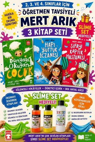 Timaş Mert Arık 2,3. Ve 4.sınıflar İçin Öğretmen Tavsiyeli Harika 3 Kitap - Slime Set Hediyeli