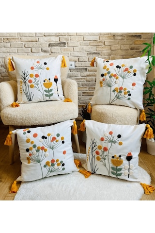 Swita Home 4'lü Kombin Punch Işlemeli Kırlent Kılıfı Panç Renkli