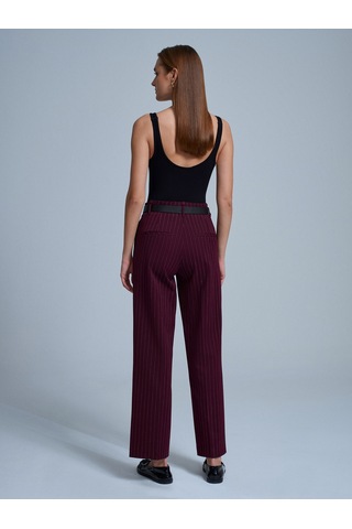 Dilvin 72235 Kemerli Düz Kesim Pantolon-bordo Bordo