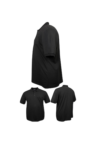 Erkek Büyük Beden 115 - 155 Kilo Arası Uygun Bedenli Likralı Pike Polo Yaka Cepli Tişört SIYAH