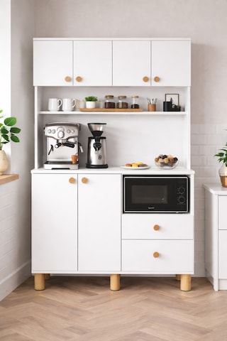 Madrid Kahve Köşesi + Çok Amaçlı Raflı Kapaklı Dolap - 120cm Renkli