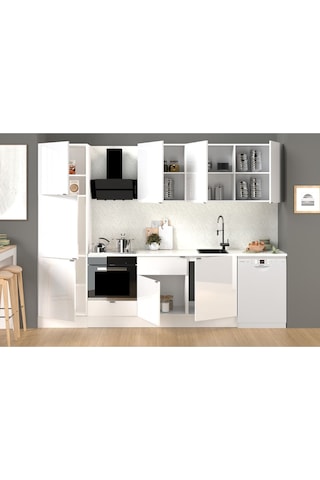 300 Cm %100 Mdf Tezgahlı Efil Ankastre Mutfak Dolabı Beyaz