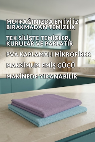 Actifibre Pro Kitchen Mikrofiber Bez, Pva Kaplama, İz Bırakmayan Tasarım Mavi Mor
