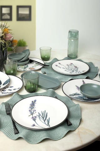 Keramika Çiçek Bahçesi Kahvaltı Takımı 14 Parça 6 Kişilik Mat Yeşil