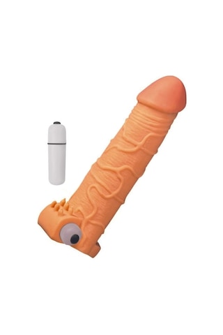 Erofoni Yeni Nesil Ucu 6 CM Dolgulu Titreşimli 17 CM Süper Realistik Uzatmalı Penis Kılıfı﻿﻿