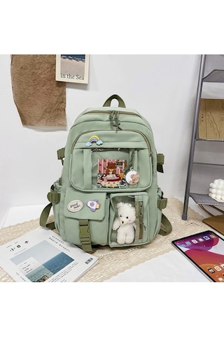 Lixiaqu01 Green Sevimli Kadın Sırt Çantaları Su Geçirmez Çok Cep Açık Yeşil
